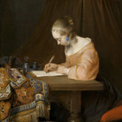 Gerard Ter Borch, Donna che scrive una lettera, 1655 circa olio su tavola, cm 39 x 29,5. L’Aia, Gabinetto reale di pitture Mauritshuis dono di Sir Henri W.A. Deterding, Londra, 1928. © L’Aia, Gabinetto reale di pitture Mauritshuis