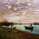 Guglielmo Ciardi, Il Canale della Giudecca all'alba, olio su tela, 62 x 102 cm. Milano, Fondazione Cariplo