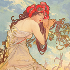 Alphonse Mucha, Le stagioni: Estate, 1896, Serie di quattro pannelli decorativi, Litografie a colori, 103 × 54 cm ciascuna | © Mucha Trust 2025