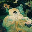 Hermen Anglada Camarasa, Il pavone bianco, 1904. Olio su tela, cm 78,5 x 99,5. Colección Carmen Thyssen-Bornemisza