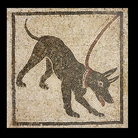Mosaico di un cane da guardia, dalla Casa di Orfeo, Pompei, 1 secolo dC.  © Soprintendenza Speciale per i Beni Archeologici di Napoli e Pompei
