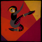 Fortunato Depero, Ballerino di gomma, 1920, Tarsia in panno (arazzo), 60.5 × 60 cm, Collezione privata | Courtesy Museo Novecento, Firenze
