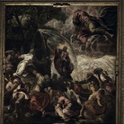Jacopo Robusti detto Tintoretto, Mosè fa scaturire l'acqua dalla roccia, 1577 520x550 cm, olio su tela, Venezia, Scuola Grande di San Rocco