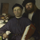 Lorenzo Lotto, Il medico Giovanni Agostino della Torre e suo figlio Niccolò , 1515-1516 circa, Olio su tela, 85 x 68.2 cm | © The National Gallery, London | Agli inizi del XVI secolo Giovanni Agostino della Torre e suo figlio Niccolò esercitavano a Bergamo l'attività medica e quella di farmacisti con una bottega sulla Piazza Vecchia, dove vendevano il vetriolo di ferro estratto nella località di Gandellino in alta Val Seriana.