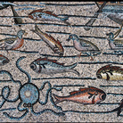 Dettaglio dei pesci nel mosaico dell'Aula Teodoriana Sud della Basilica di Aquileia | Foto: © Elio Ciol