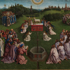 Jan e Hubert van Eyck, L’Adorazione dell’Agnello Mistico, 1432, Dettaglio del pannello centrale della Pala d'altare di Gand aperta con l'Adorazione dell'Agnello, Dopo il restauro, Olio su tavola, Gand, Cattedrale di San Bavone | Courtesy of Saint-Bavo’s Cathedral Ghent © Lukasweb.be-Art in Flanders vzw | Photo: KIK-IRPA