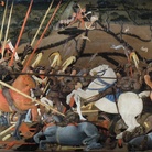 Paolo Uccello, Battaglia di San Romano (Disarcionamento di Bernardino della Ciarda, part.), 1438. Tecnica mista su tavola, cm 182×323. Galleria degli Uffizi, Firenze