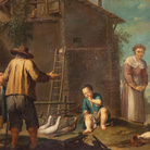 Antonio Rossi (Bologna 1700 - 1753), Bertoldino cova le uova, 1740-1750 circa, Olio su tela, 94 x 69 cm, Provenienza: Casa d’aste Wannenes, Genova, 2014