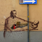 Il Sedicente Moradi, NATIVITA', stencil intorno a contatore. Via di Ponte a Greve, Firenze - 8 aprile 2014