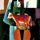 Kazimir Malevič, Mucca e Violino, 1913. Olio su tavola, 48,8x25,8 cm. Museo di Stato Russo, San Pietroburgo