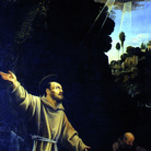 Carlo Saraceni, San Francesco d'Assisi riceve le stimmate. Olio su tela, cm 328 x 176. Lanzo Torinese, Chiesa di San Pietro