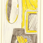 Roy Lichtenstein, Still Life with Mirror (Study). Graphite pencil and colored pencil on board, 35.4x27.8 cm. Private collection