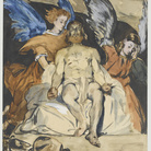Édouard Manet,  Le Christ aux anges (Cristo morto con gli angeli), 1864, circa mina di piombo, acquerello, gouache, penna a inchiostro di china 32,4x27 cm Parigi, Musée d’Orsay