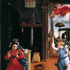 Lorenzo Lotto, Annunciazione, Particolare, 1534 circa, Olio su tela, 114 × 166 cm, Recanati, Villa Colloredo Mels