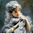 Daniele Ranzoni, La giovinetta inglese, 1886, Olio su tela, 36.5 x  50 cm, Collezione privata