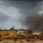 Egbert van der Poel, A view of Delft with the Explosion of 1654, 1654, olio su tavola, 36x49 cm