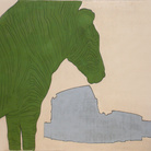 Renato Mambor, Zebra e Colosseo, 1965, Smalto su tela grezza, sc 142 x 118 cm,  cc 144 120, Collezione Dello Schiavo, Roma