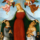 Pietro vannucci, detto Perugino, Madonna della Misericordia con i santi Lorenzo e Girolamo, due angeli e committenti, 1512-1513, Tempera su tavola, 147 x 201 cm, Bettona (Perugia), Pinacoteca Comunale