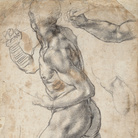 Michelangelo Buonarroti (1475 -1564), Nudo maschile e dettagli anatomici, 1504 o 1506, Gesso nero e bianco, Senza cornice 40.4 x 25.8 cm, Museo Teylers, Haarlem, Acquistato nel 1790 | Immagine © Teylers Museum, Haarlem EX.2020.1.3