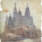 Antoni Gaudí, Chiesa della Colònia Güell, esterno, 1908-10. Carboncino, acquerello e gouache su carta eliografica, mm 610 x 475. Collezione María del Carmen Gómez Navarro