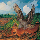 Antonio Ligabue, Volpe con rapace, 1959, Olio su tela, 120 x 150 cm | Courtesy of Fondazione Archivio Antonio Ligabue di Parma 