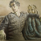 Alberto Savinio, Orfeo e Euridice, 1951, tempera su cartone, cm 80x100. Galleria d'arte moderna di Palazzo Pitti, acquistato alla XXVII° Biennale Internazionale d’Arte della città di Venezia, 1954.