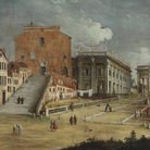 Bernardo Canal (1673-1744) e Canaletto (1697-1768), Santa Maria d'Aracoeli e il Campidoglio, Roma, 1720 circa, Olio su tela, 200 x 146.5 cm, Budapest, Szépmúvészeti Múzeum / Museum of Fine Arts  | © 2018 Szépmvészeti Múzeum - Museum of Fine Arts Budapest