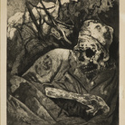 Otto Dix, Cadavere sul filo spinato, Fiandre 1924. Acquaforte, cm 30 x 24,3.