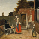 Pieter de Hooch, Uomo che fuma e donna che beve in un cortile, 1658-1660 circa, olio su tela, cm 78 x 65. L’Aia, Gabinetto reale di pitture Mauritshuis dono di Mr e Mrs Ten Cate-van Wulfften Palthe, Almelo, 1947. © L’Aia, Gabinetto reale di pitture Mauritshuis