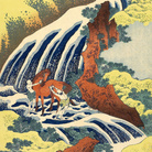 Katsushika Hokusai, La cascata di Yoshino nella provincia di Yamato dove Yoshitsune lavò il suo cavallo, Dalla serie Viaggio tra le cascate giapponesi, 1832-1833 circa, Silografia policroma, 37.9 x 25.9 cm, Honolulu Museum of Art | Courtesy of Palazzo Reale, Milano 2016