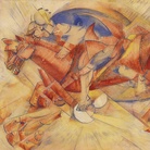 Carlo Carrà (Quargnento, 1881 - Milano, 1966), Il cavaliere rosso, 1913, Tempera e inchiostro su carta intelata, 26 x 36 cm, Milano, Museo del Novecento, Galleria del Futurismo, Collezione Jucker, 1992