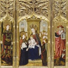 Jacomart Baço e Joan Reixach, Trittico con Madonna con Bambino e la Regina Maria di Castiglia, San Michele e San Girolamo, tempera su tavola, 39 x 80 cm, Francoforte, Stadelsches Kunstinstitut