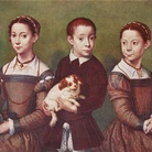 Sofonisba Anguissola (Cremona, 1532 - Palermo, 1625), Tre bambini con cane, 1570-1590 circa, Olio su pannello, 74 x 95 cm, Collection Lord Methuen, Corsham Court, Wiltshire