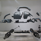 Damián Ortega, Cosmic Thing, 2002. Beetle 83', stainless steel, wires and plexiglass Variable dimensions. Courtesy The Museum of Contemporary Art, Los Angeles, purchased with funds provided by Eugenio López and the Jumex Fund for Contemporary Latin America Art