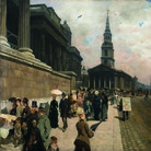 Giuseppe De Nittis, La National Gallery e la Chiesa di Saint Martin a Londra, 1877, Olio su tela, 105.5 x 71 cm, Parigi, Petit Palais, Musée des Beaux Arts de la Ville de Paris