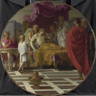 Eustache Le Sueur, Alessandro e il suo dottore, 1648-1649 circa, Olio su tela, 96 x 96 cm | © The National Gallery, London | Alessandro Magno (356-323 a.C.) giace a letto malato e beve fiducioso la medicina datagli dal suo medico Filippo, che sta leggendo ad alta voce la lettera in cui lo si accusa di tradimento contro il suo stesso re.