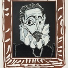 Pablo Picasso, Ritratto di uomo con colletto / gorgiera (Variazione da El Greco), 9.4.1962 linografia a colori, “Epreuve d’essai”, 4° e ultimo stato, 624x442 mm. Kunstmuseum Pablo Picasso Münster