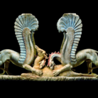 Sostegno di mensa raffigurante due grifi che mangiano una cerva. Marmo dipinto, h. 95 cm; lungh. 148 cm