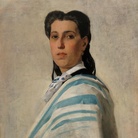 Luigi Busi, Ritratto femminile con drappo bianco-azzurro, Collezione privata