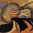 Giacomo Balla (Torino, 1871 - Roma- 1958), Sventolamento (Dimostrazione patriottica), 1915, Tempera e collage su carta applicata su cartoncino, 28 x 34.5 cm, Milano, Museo del Novecento, Galleria del Futurismo, Collezione Jucker, 1992