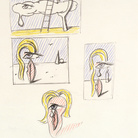 Roy Lichtenstein, Figure with Trylon and Perisphere, and Surrealism (Studies), 1977. Graphite pencil and colored pencil on paper, 22.4x19.8 cm. Private Collection 