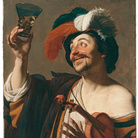 Gerrit van Honthorst - (Gherardo delle Notti) (Utrecht 1592 - 1656), Allegro violinista con bicchiere di vino, 1623-1624. Olio su tela. Madrid, Museo Thyssen-Bornemisza