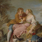 François Boucher, Scena pastorale, 1740 circa, Olio su tela. 61 х 75 (ovale) cm, San Pietroburgo, Museo Statale Ermitage | 