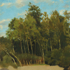 Raffaello Sernesi, Radura nel bosco. Olio su tela riportato su cartoncino, 21 x 15 cm. Collezione privata, Livorno