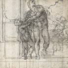 Michelangelo Buonarroti (1475 - 1564), Enea con Ascanio, convocato per lasciare Dido; Studi di architettura (recto), 1555 circa, Gesso nero, Senza cornice 18 x 13.6 cm, Haarlem, Museo Teylers, Acquistato nel 1790 | Immagine © Teylers Museum, Haarlem