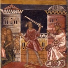 Berlinghiero da Lucca, Strage degli innocenti, affresco staccato su supporto di resina alveolare, cm 350x205. Basilica di Santo Stefano, Bologna