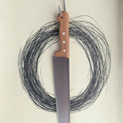 J. Kounellis, Coltello, 2000; carta, matita, coltello, gancio, cm 25x45