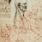Leonardo Da Vinci, Tronco di un uomo di profilo con schema di proporzione, studio di cavallo e cavalieri, Gallerie dell’Accademia, Venezia