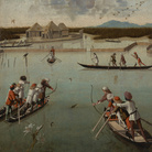 Vittore Carpaccio, Caccia in laguna (recto), 1490-1495 circa, Stipo delle lettere (verso), 1490-1495 circa, Olio su tavola, 75.6 x 63.8 cm, Los Angeles, The Jean Paul Getty Museum