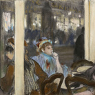 Donne fuori da un caffè la sera, 1877 monotipo ripassato a pastello; 41x60 cm 